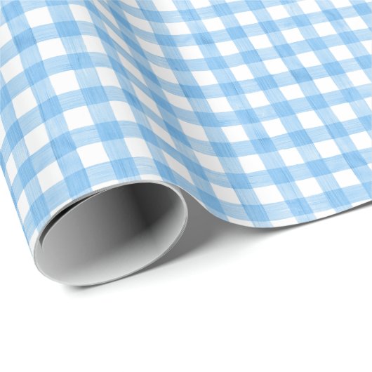 Waterverf Blauw en Wit Gingham Cadeaupapier (Rol Hoek)