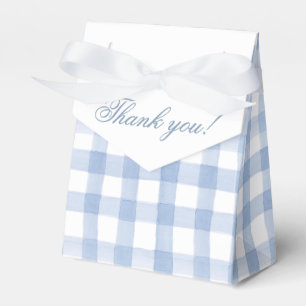 Waterverf Blauw en Wit Gingham Crest Bedankdoosjes