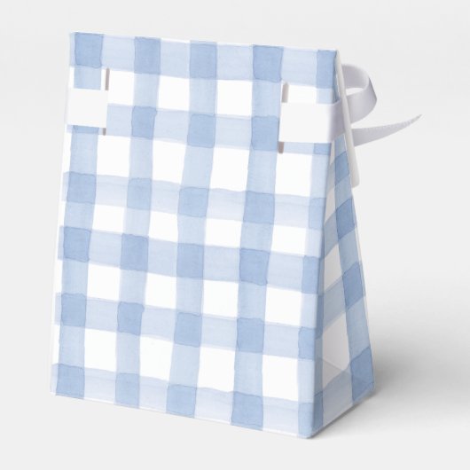 Waterverf Blauw en Wit Gingham Crest Bedankdoosjes (Achterkant)