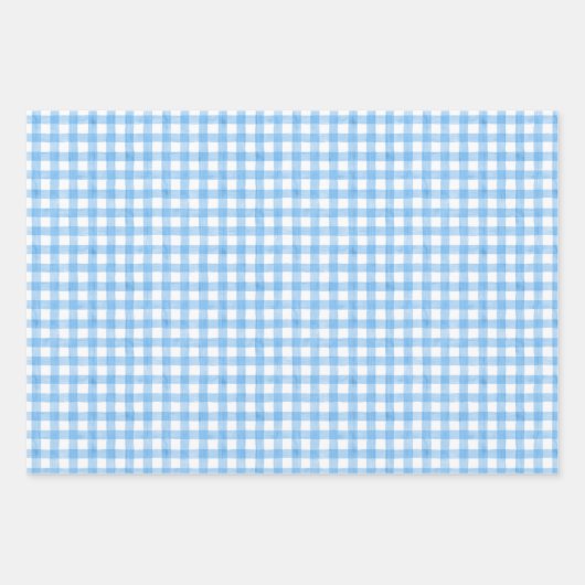 Waterverf Blauw en Wit Gingham Inpakpapier Vel (Voorkant)