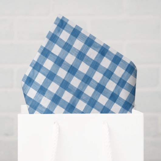 Waterverf Blauw en Wit Gingham Tissuepapier (Cadeauzakje)