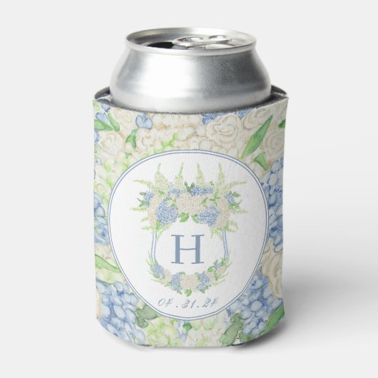 Waterverf Blauw en Wit Hydrangea Crest Blikjeskoeler (Blikje Voorkant)
