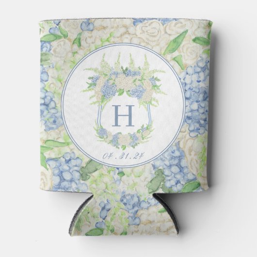 Waterverf Blauw en Wit Hydrangea Crest Blikjeskoeler (Voorkant)