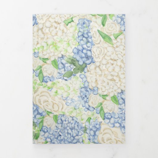 Waterverf Blauw en Wit Hydrangea Crest Bruiloft Drieluik Uitnodiging (Cover)
