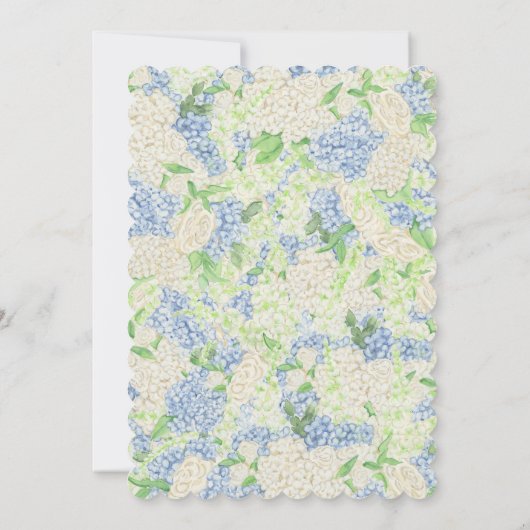 Waterverf Blauw en Wit Hydrangea Crest Bruiloft Kaart (Achterkant)