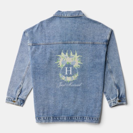 Waterverf Blauw en Wit Hydrangea Crest Denim Jacket (Achterkant)