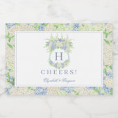 Waterverf Blauw en Wit Hydrangea Crest Likeurfles Etiket (Enkel label)