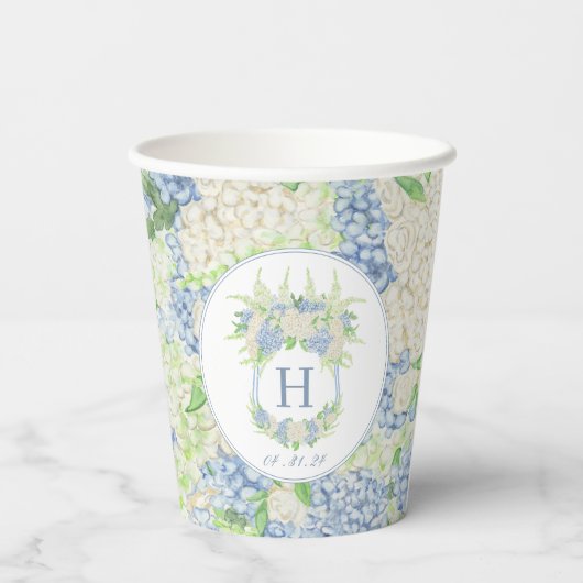 Waterverf Blauw en Wit Hydrangea Crest Papieren Bekers (Achterkant)