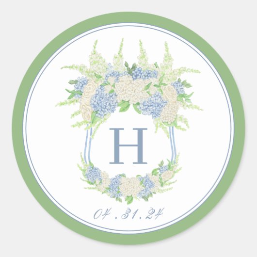 Waterverf Blauw en Wit Hydrangea Crest Ronde Sticker (Voorkant)
