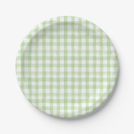 Waterverf Blauw en Wit Hydrangea Green Gingham Papieren Bordje