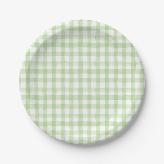 Waterverf Blauw en Wit Hydrangea Green Gingham Papieren Bordje (Voorkant)