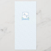 Waterverf blauw en wit kuif bruiloft receptie menu (Achterkant)