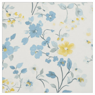Waterverf Blauw Geel Cottage Bloemmotief Stof