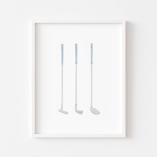 Waterverf blauw golfclub poster