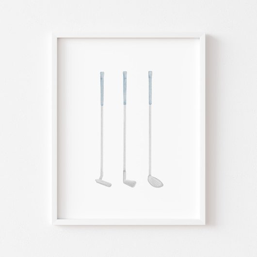 Waterverf blauw golfclub poster