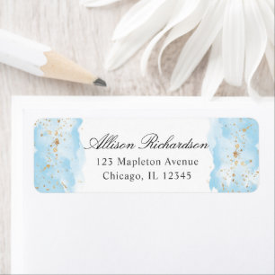 Waterverf blauw goud glitter wit etiket