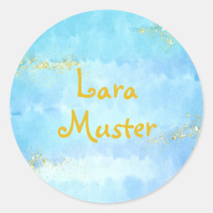 Waterverf - blauw - Goud glitters Ronde Sticker