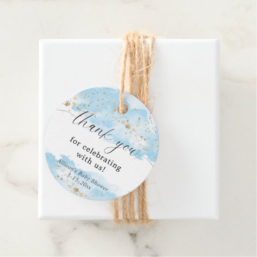 Waterverf blauw goud wit baby shower dank u bedankjes labels (In situ)