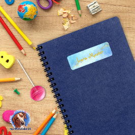 Waterverf - blauw - Gouden glitter Etiket