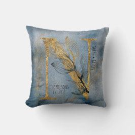 Waterverf Blauw Grijs Goud N Monogram Sierkussen