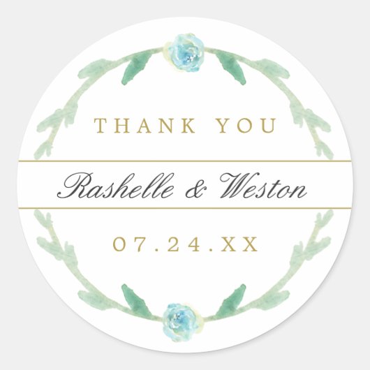 Waterverf Blauw Groen bruiloft Dank u Stickers (Voorkant)