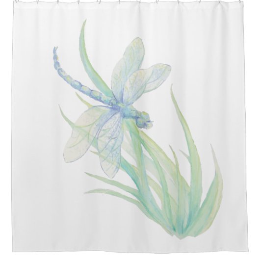 Waterverf Blauw Groen Dragonfly Art Douchegordijn (Voorkant)