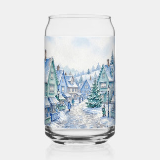 Waterverf Blauw Groen Kerst Dorpsmarkt Blikvorm Glas