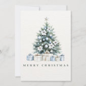 Waterverf Blauw Groen Winter Wit Vrolijk Kerstfees Feestdagenkaart (Voorkant)