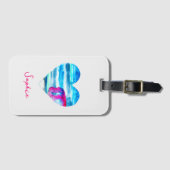 Waterverf blauw hart schattig hart bagagelabel (Voorkant (horizontaal))