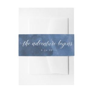 Waterverf blauw   Het avontuur begint bruiloft Uitnodigingen Wikkel