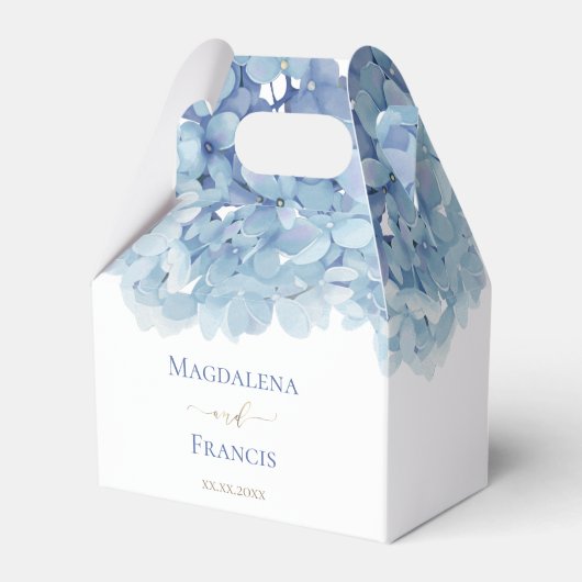 waterverf blauw hortensia bruiloft bedankdoosjes (Voorkant Zijde)