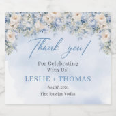 Waterverf blauw hortensia wit rozen eucalyptus likeurfles etiket (Enkel label)