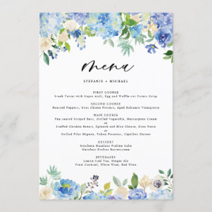 Waterverf Blauw Hydrangea Bruiloft Menu