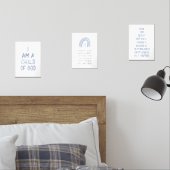 Waterverf blauw Kinder Bijbel Verse Wandkunst Set  (Slaapkamer)