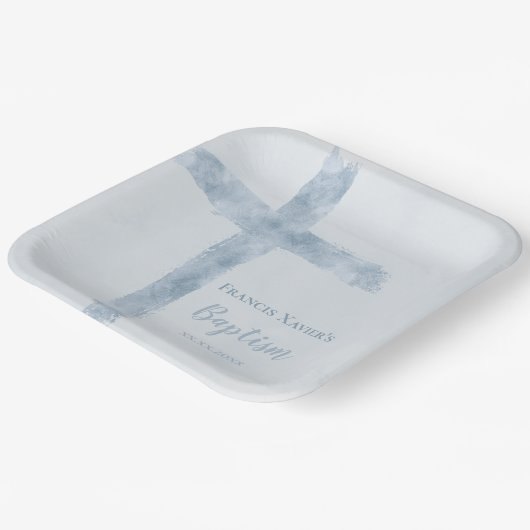 waterverf blauw kruis Baptisme Papieren Bordje (Gebogen)