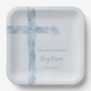 waterverf blauw kruis Baptisme Papieren Bordje