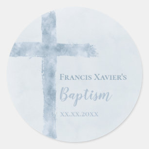 waterverf blauw kruis Baptisme Ronde Sticker