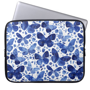 Waterverf blauw laptophoes met knoppen laptop sleeve