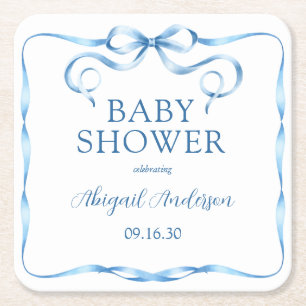 Waterverf blauw lint Baby shower Vierkante Kartonnen Onderzetter
