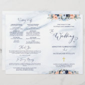 Waterverf Blauw Marmer Bloemen Bruiloft Mass Progr (Voorkant / Achterkant)