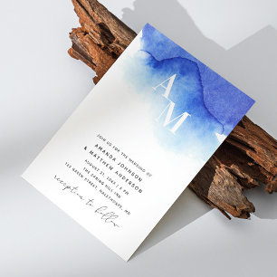 Waterverf blauw nautische bruiloft QR code details Kaart