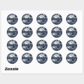 Waterverf Blauw Navy Bloemen bruiloft Ronde Sticker (Vel)