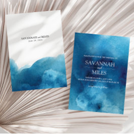 Waterverf Blauw Oceaan Golf Trouw Uitnodiging