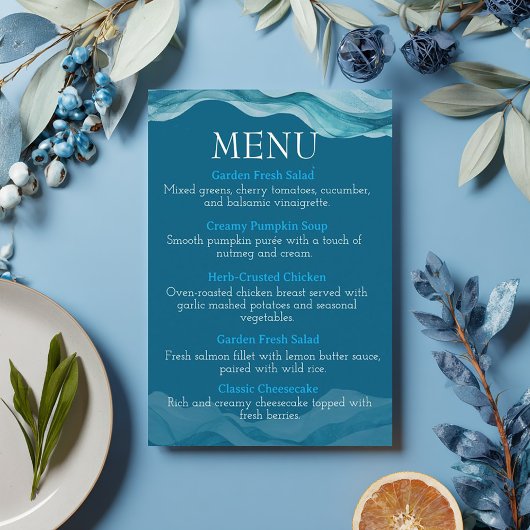waterverf blauw oceaangolven menu