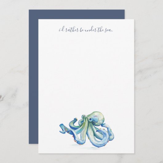Waterverf Blauw octopus Dank u persoonlijk Notitiekaartje