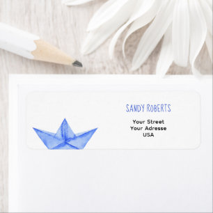 Waterverf blauw papier boot - Retouradreslabel Etiket