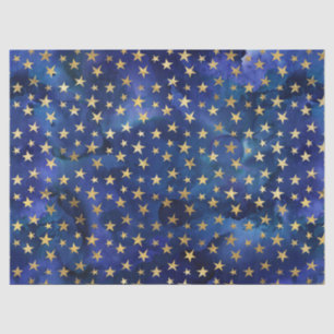 Waterverf Blauw Patroon met Gouden Sterren Tissuepapier
