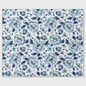 Waterverf Blauw Pioen Bloempatroon Cadeaupapier (Vlak)