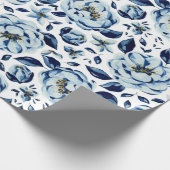 Waterverf Blauw Pioen Bloempatroon Cadeaupapier (Hoek)