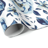 Waterverf Blauw Pioen Bloempatroon Cadeaupapier (Rol Hoek)